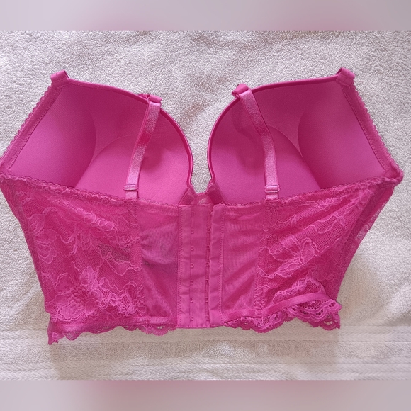 Victoria's Secret Very Sexy Hot Pink Lace Shine Strap Push-Up Corset Top. 36D. - Picture 5 of 13
